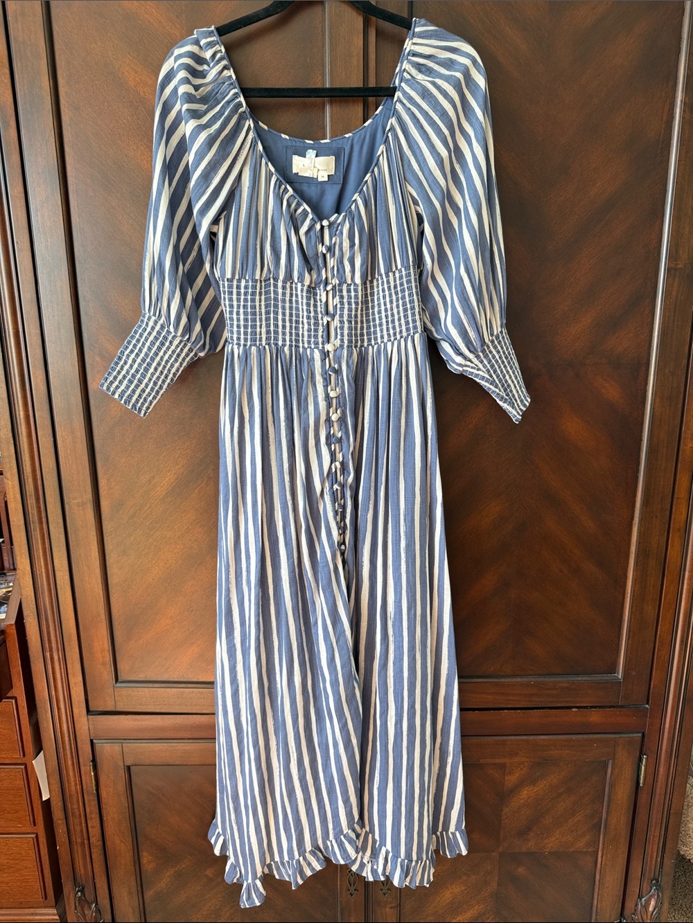 Anthropologie Blue and White Striped Maxi Dress